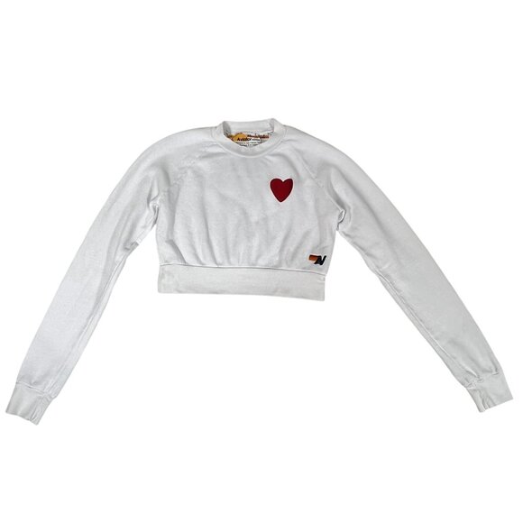 Aviator Nation White Crop Sweatshirt with Red Heart - Picture 2 of 15